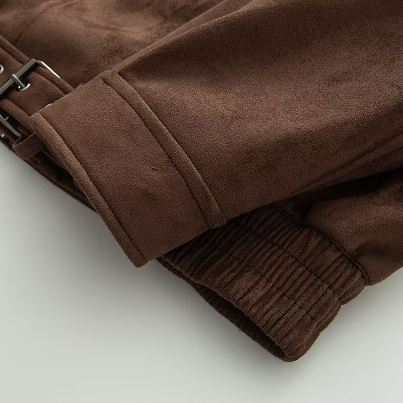 Women's loose Lapel Faux Leather suede jacket Coat