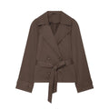 Women's With Belt Short Double breasted Windbreaker Coat