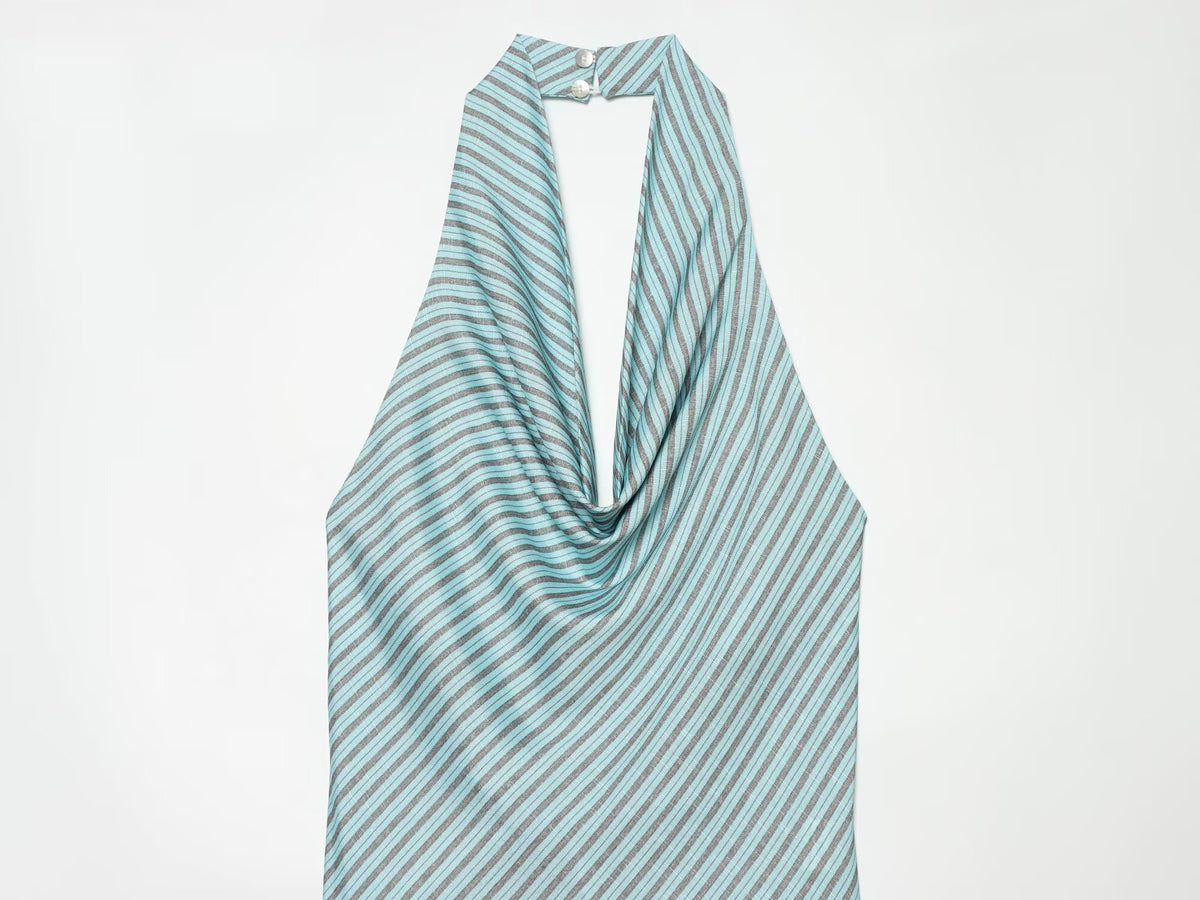 Women's striped linen blended lantern jumpsuit