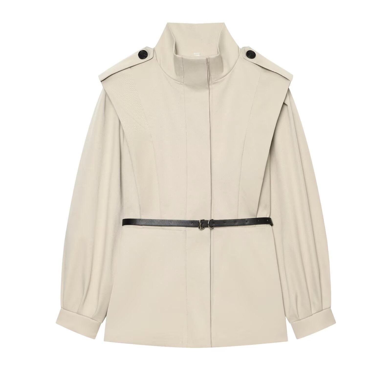 Women's With Belt slim stand collar windbreaker Coat