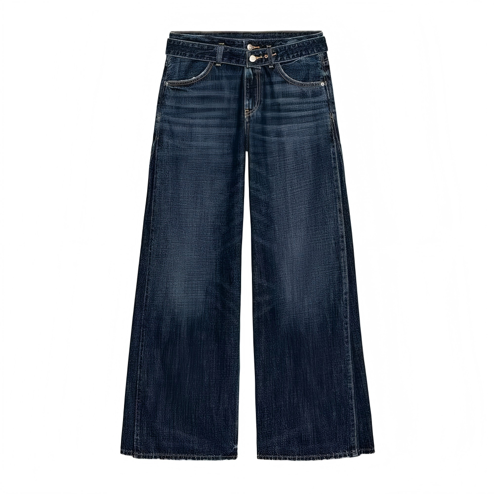 suit Women's 2 pieces denim effect breasted top+pleated jeans