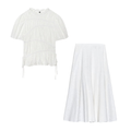 suit Women's 2 pieces pleated hollowed out embroidered top+Skirts