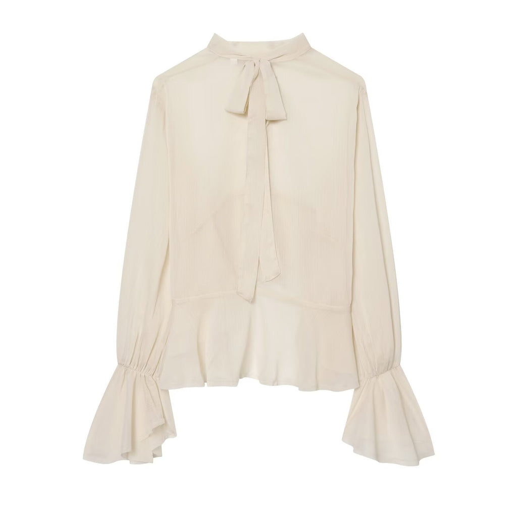 Women's layered decorative semi transparent top