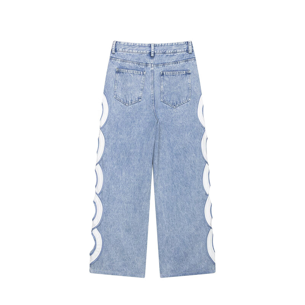 Women's hollow design high waisted straight jeans