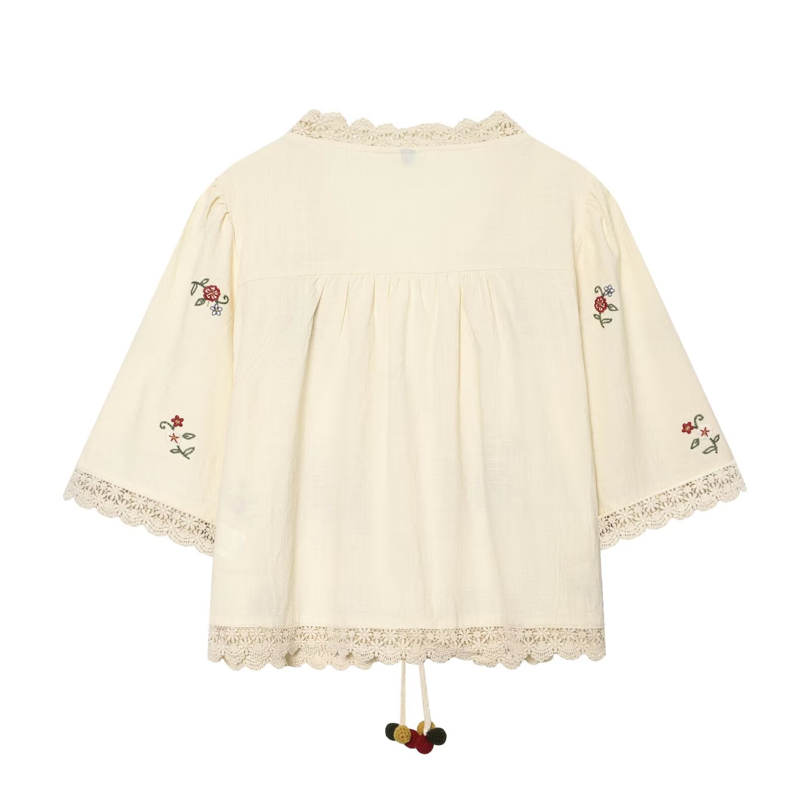 suit Women's 2 pieces floral embroidered lace up top+shorts