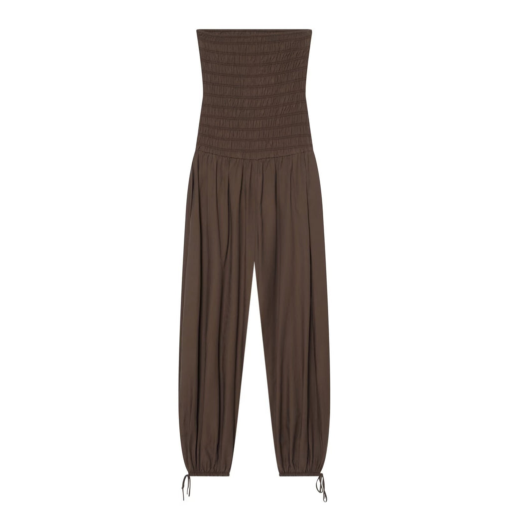 Women's straight neck off shoulder pleated jumpsuit