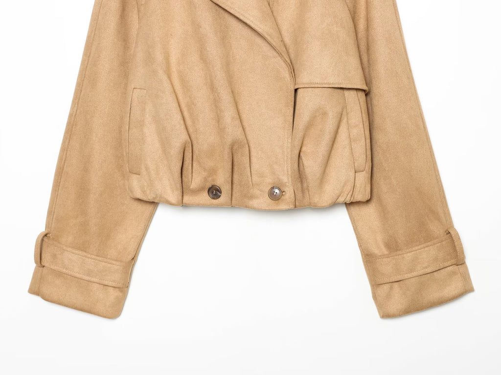 Women's suede texture short pleated Coat