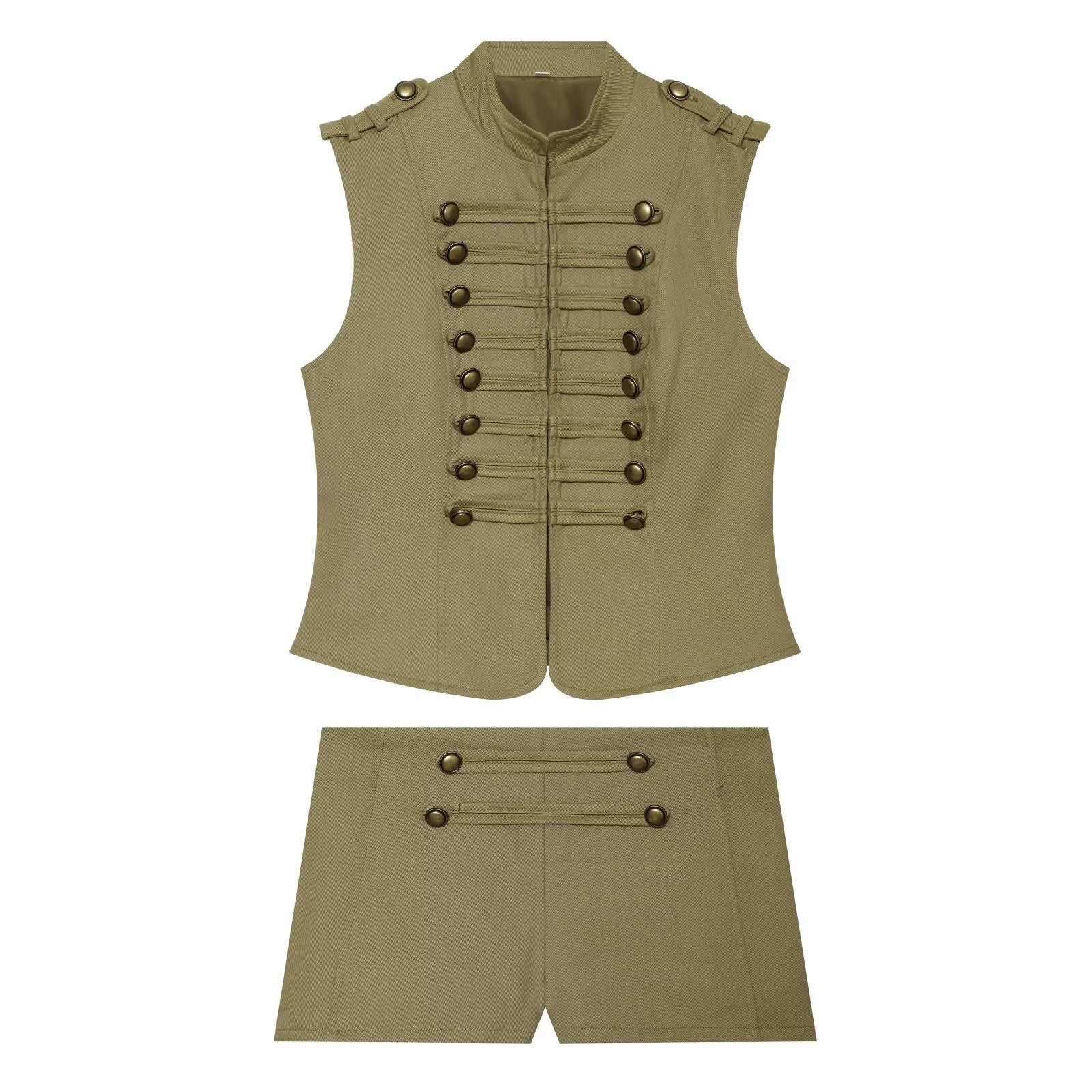 suit Women's 2 pieces button decoration short cotton vest+shorts