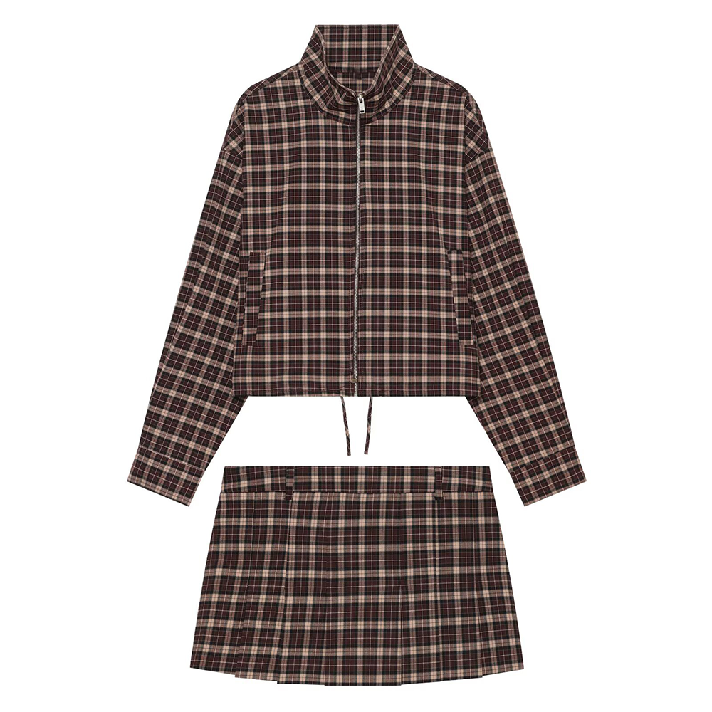 suit Women's 2 pieces casual short plaid Coat+culottes