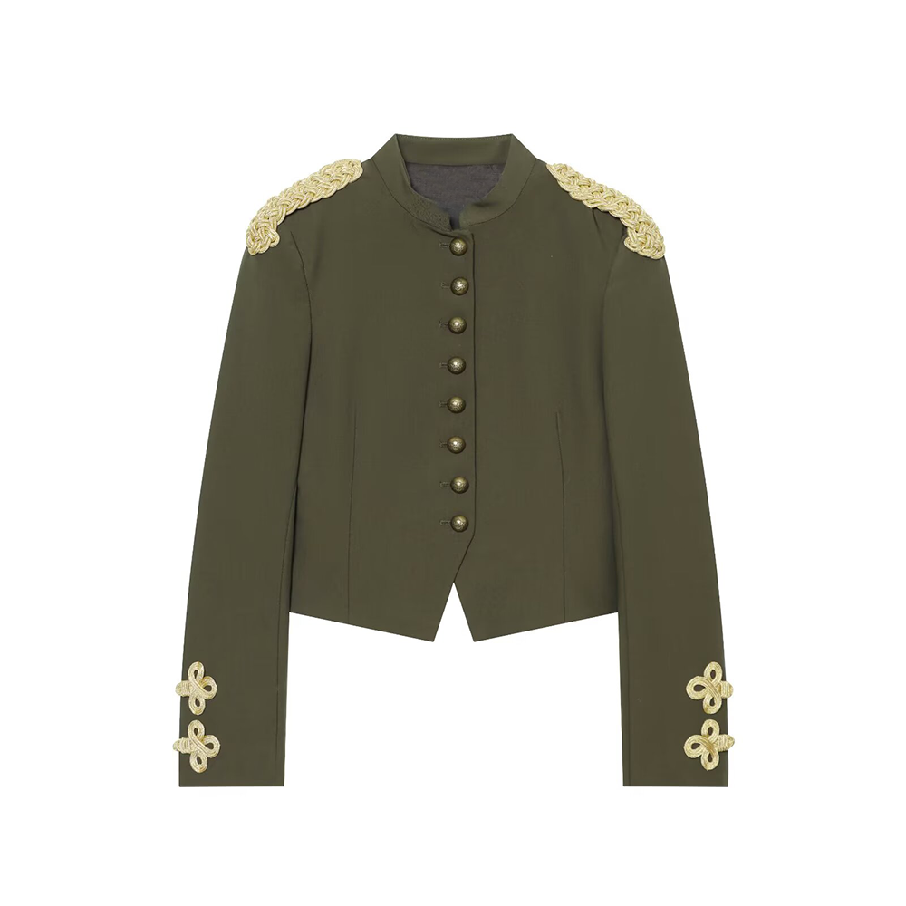 Women's slim O Neck rope knot buckle Blazer Coat