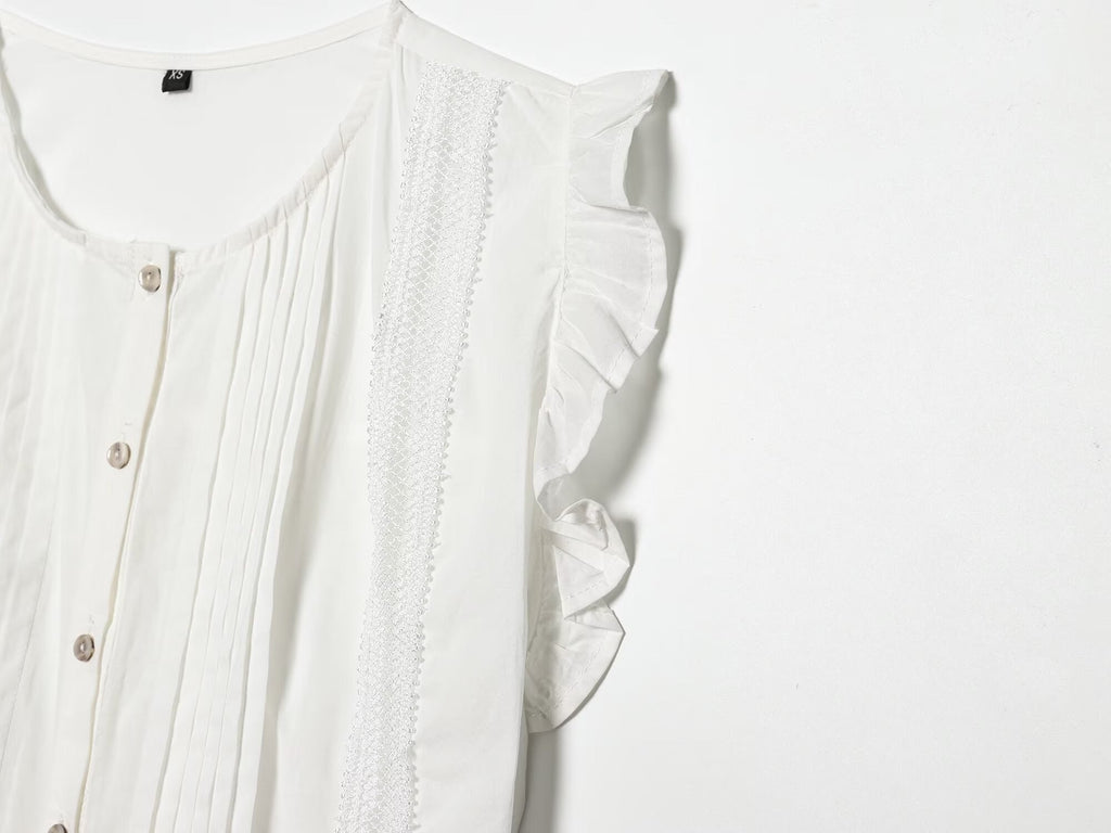 Women's vertical lace decoration sleeveless shirt