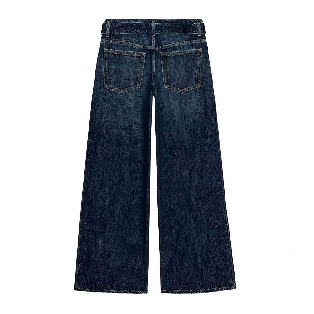 suit Women's 2 pieces denim effect breasted top+pleated jeans