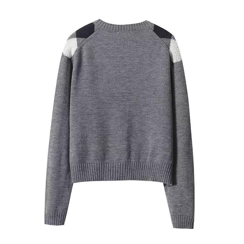 Women's short diamond grid knitted cardigan