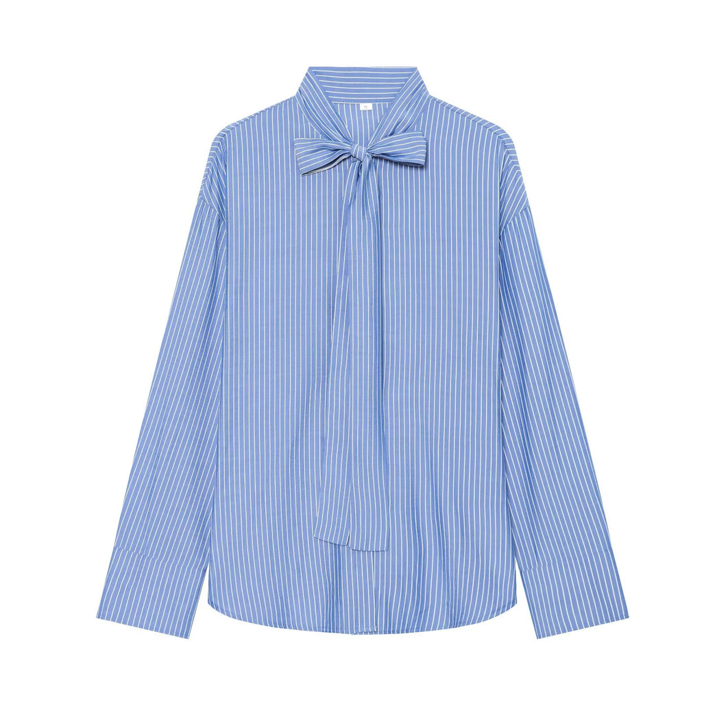 Women's waist cinched long sleeved striped shirt