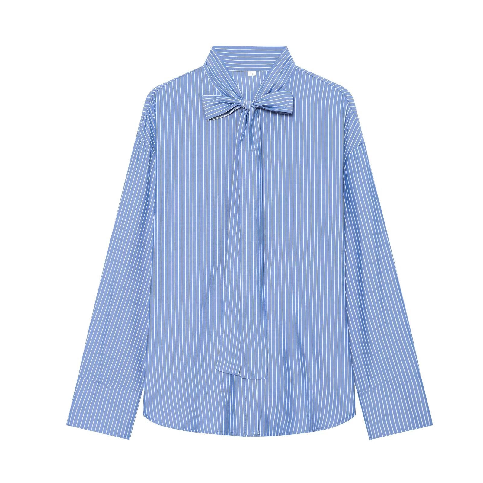 Women's waist cinched long sleeved striped shirt