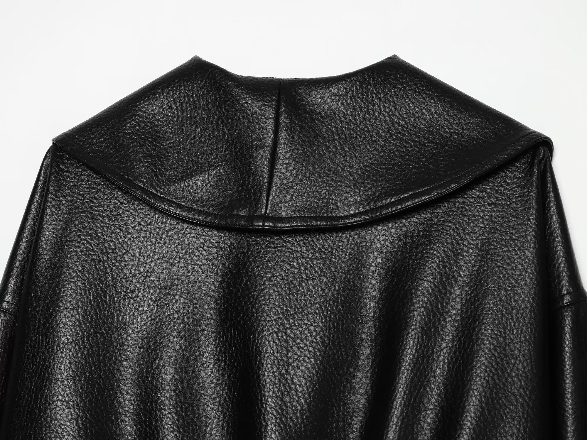 Women's metal buckle decorative lapel faux leather jacket