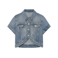 Women's short Lapel asymmetrical denim shirt