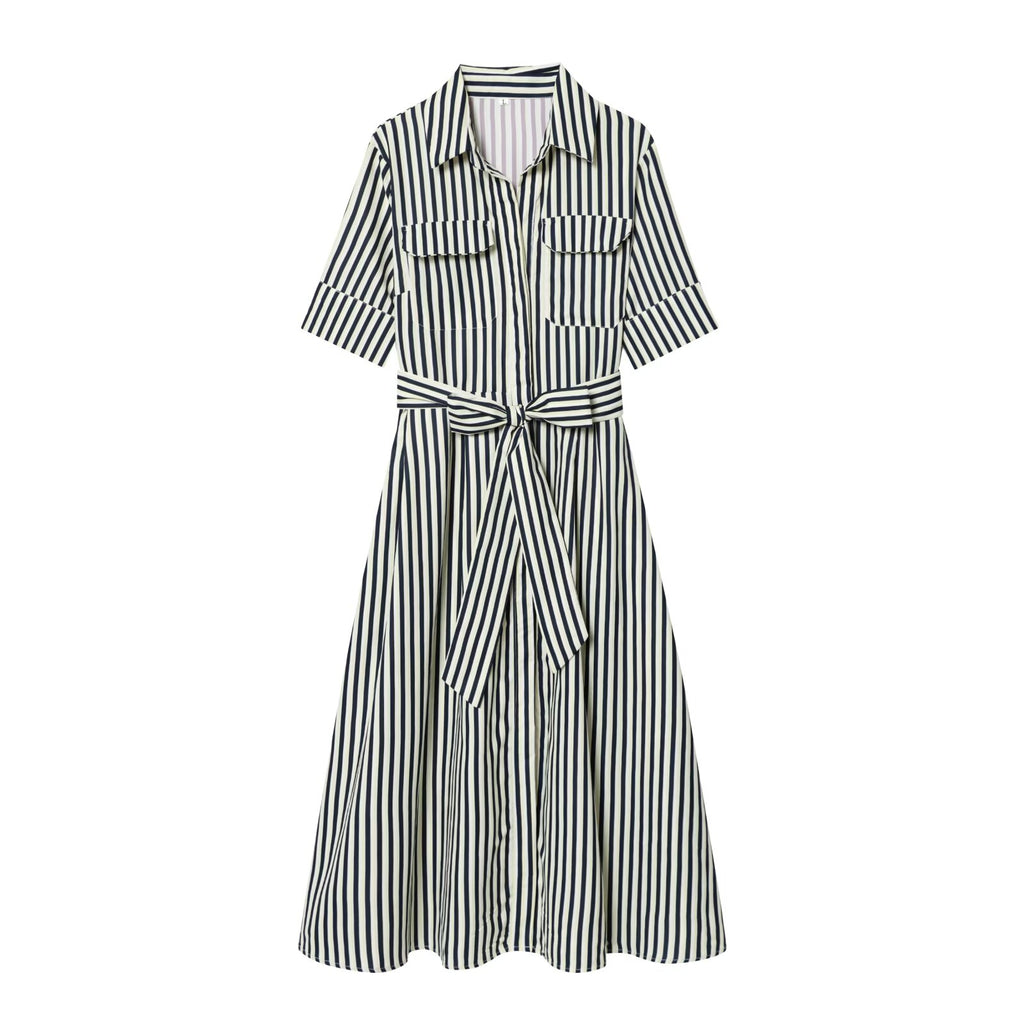 Women's with Belt shirt style poplin striped dress