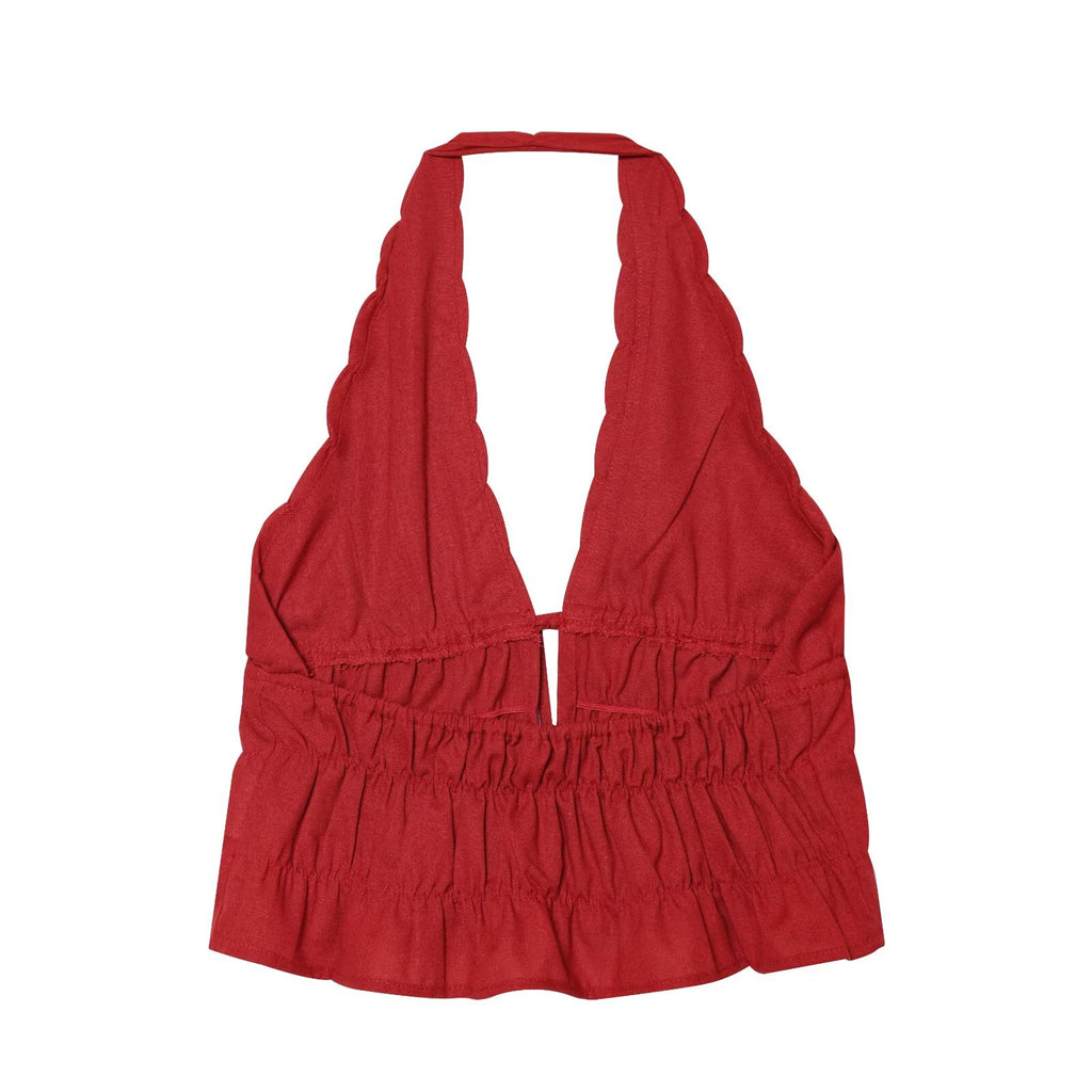 suit Women's 2 pieces linen blend halter neck top+Skirts