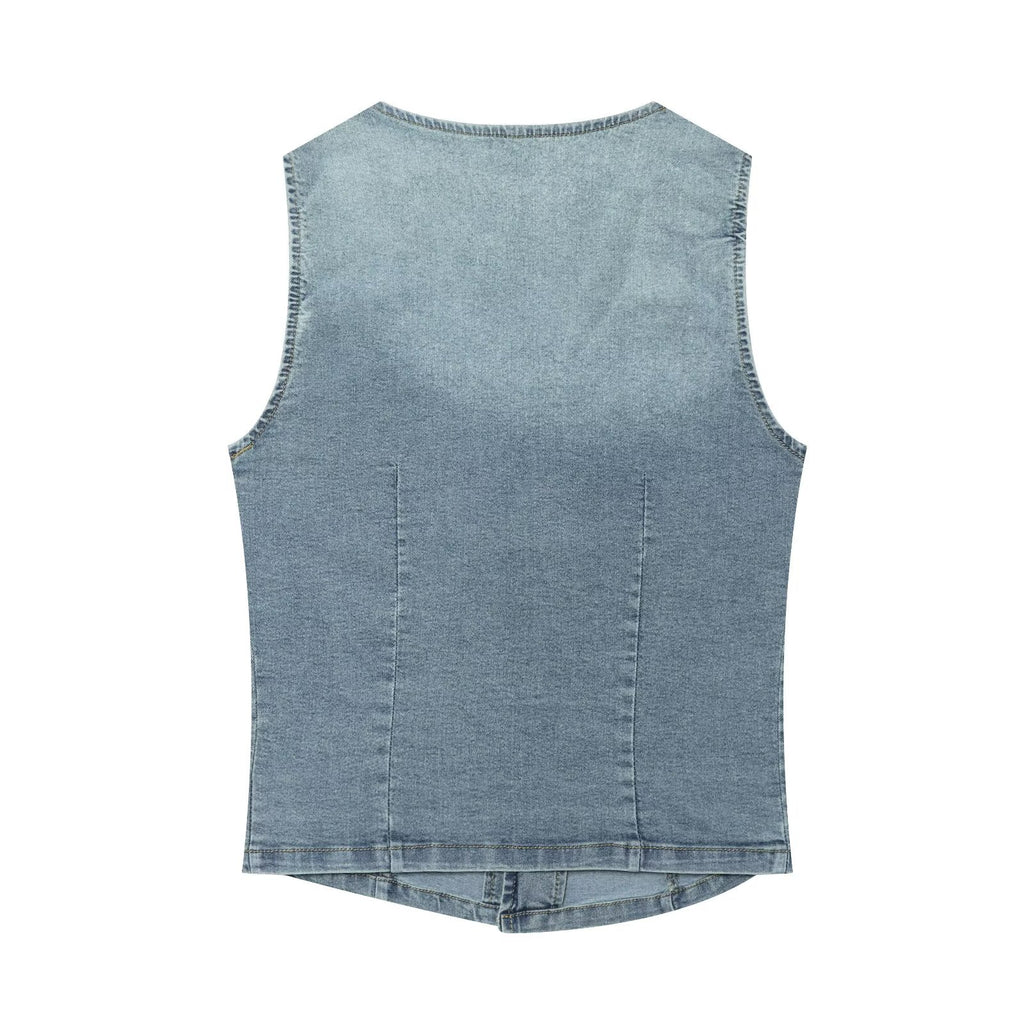 suit Women's 2 pieces slim denim vest style top+denim shorts
