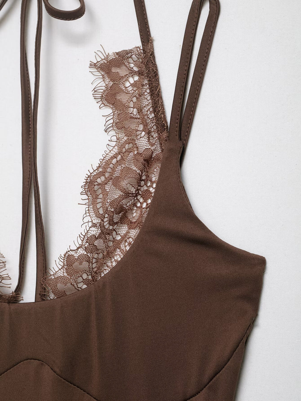 Women's lace patchwork halter neck bodysuit