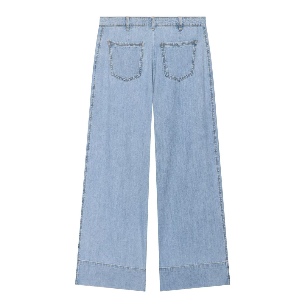 suit Women's 2 pieces wide sleeved denim shirt+wide leg jeans