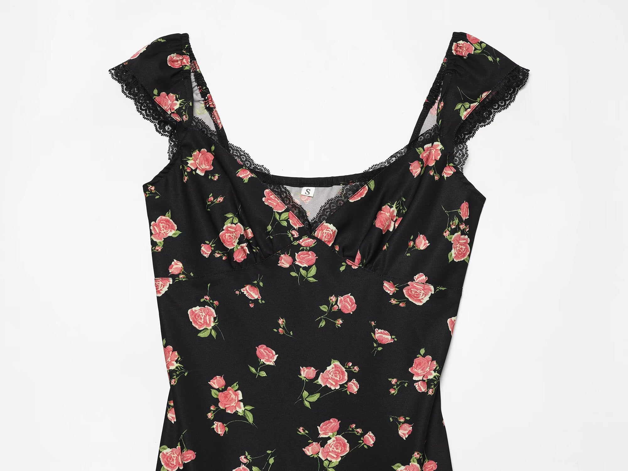 Women's lace decorated V-neck printed dress
