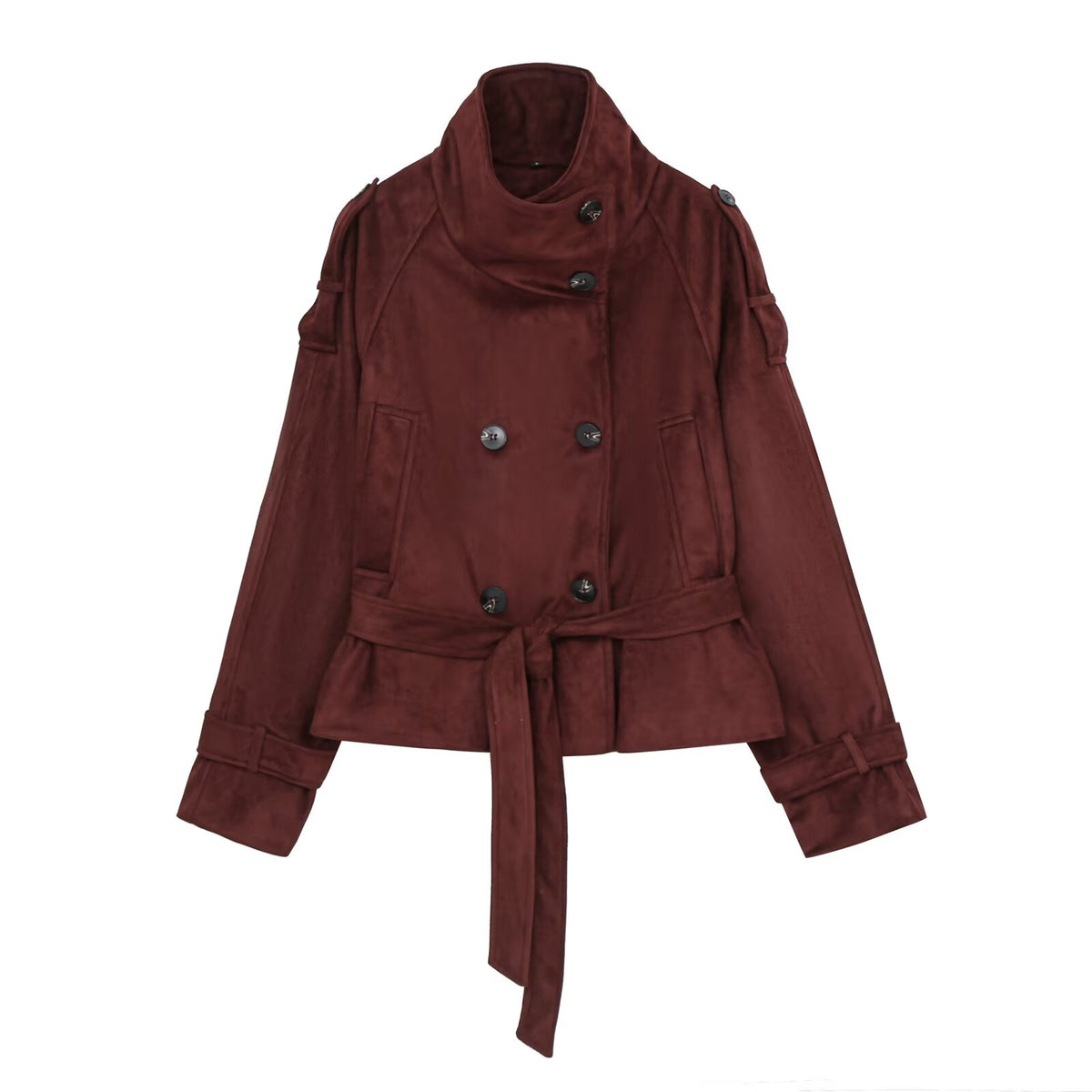 Women's with belt suede texture effect jacket Coat