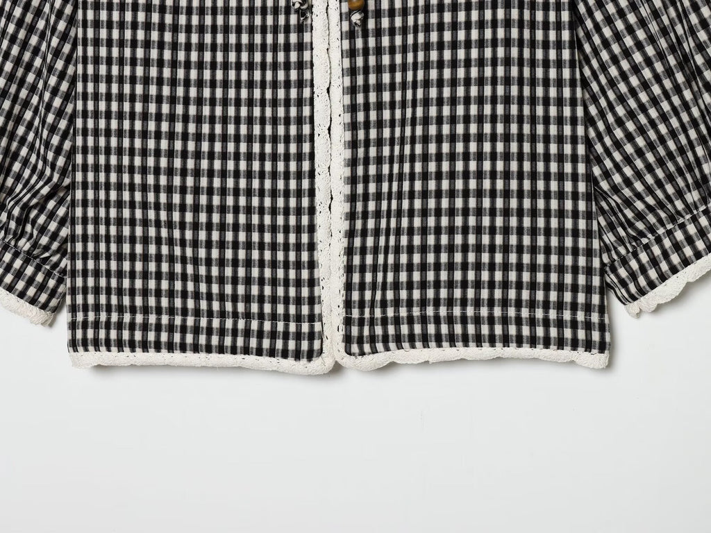 Women's crochet spliced short plaid Coat