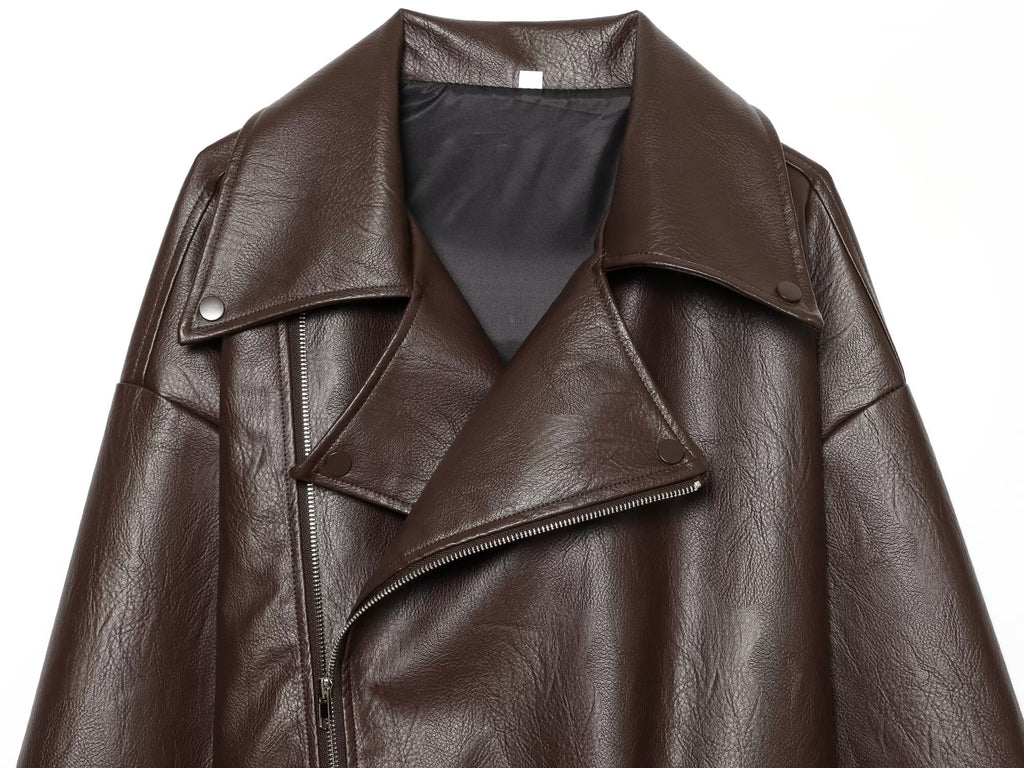 Women's With Belt short Faux Leather jacket Coat