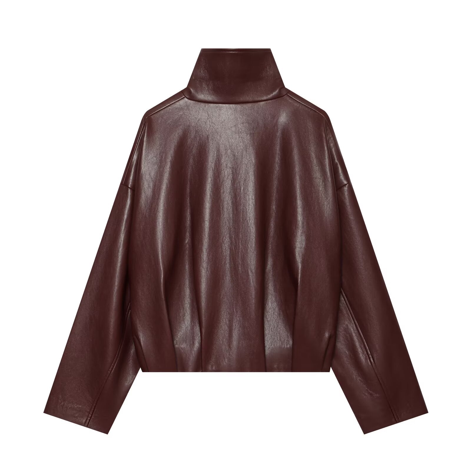 Women's casual versatile faux leather zipper Coat