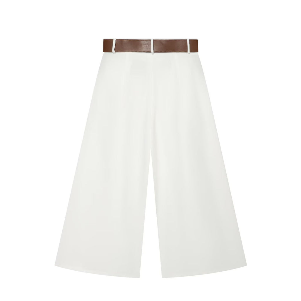 Women's with Belt casual pleated wide leg pants