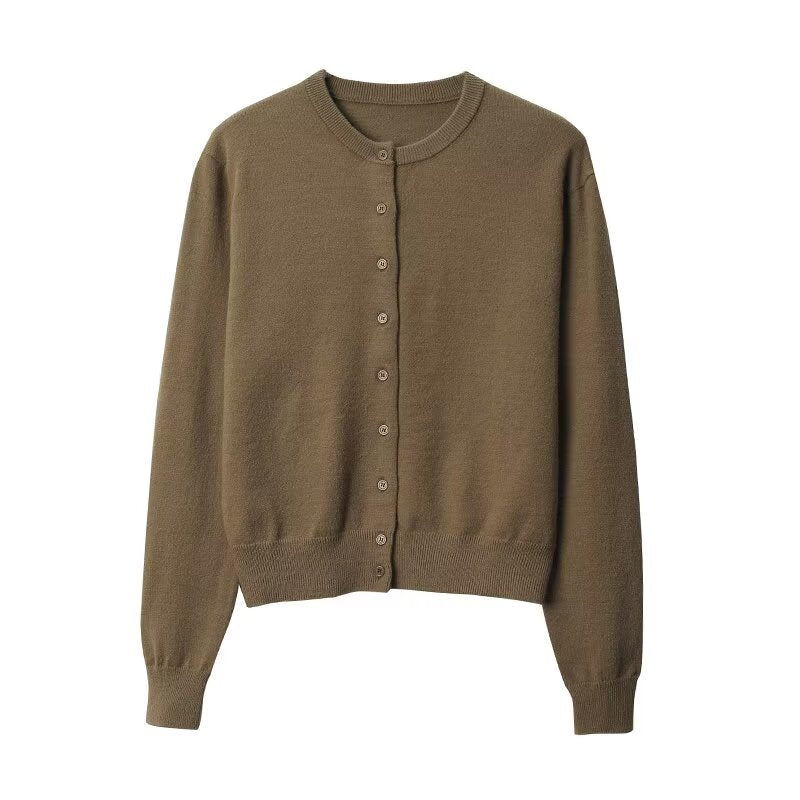 Women's button decoration O Neck knitted cardigan