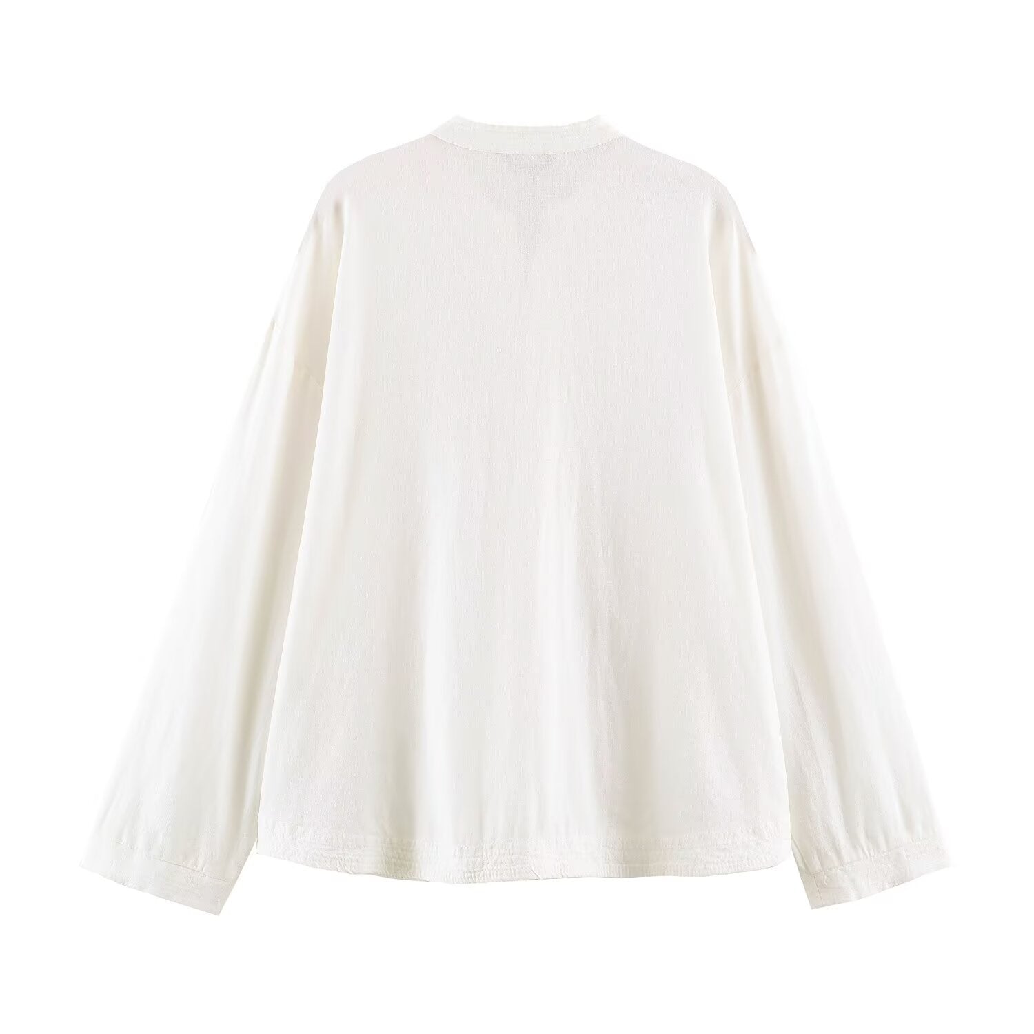 Women's rope knot buckle loose linen blended shirt