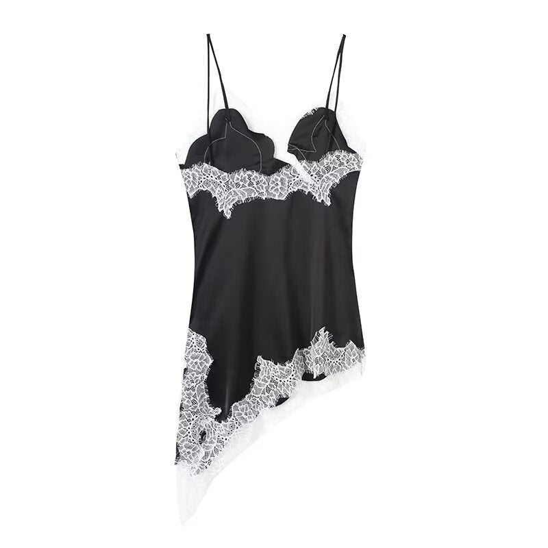 Women's asymmetric lace suspender dress
