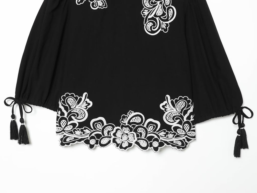 Women's Bubble Sleeve Short Embroidered Shirt