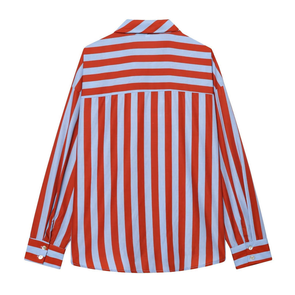 Women's bow decoration striped shirt