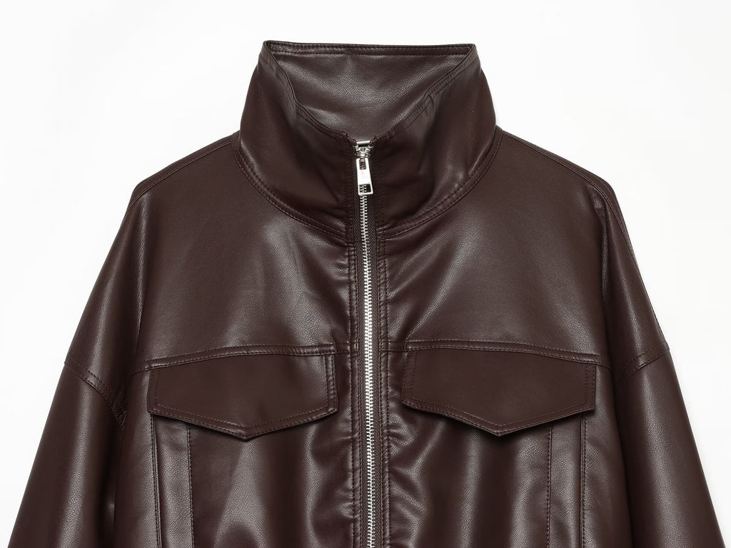 Women's leather effect adjustable waist jacket Coat