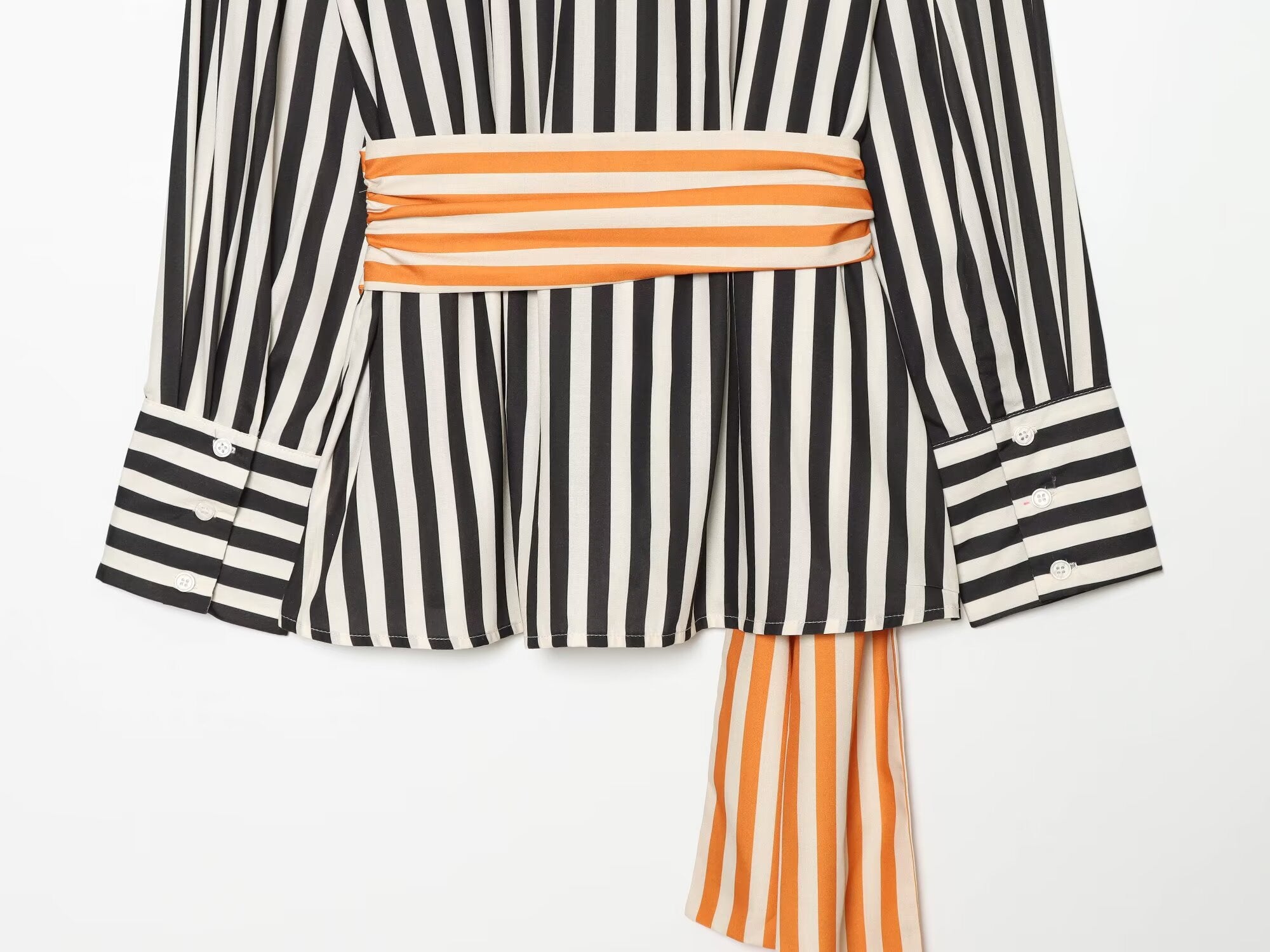 Women's patchwork waistband decorative striped shirt