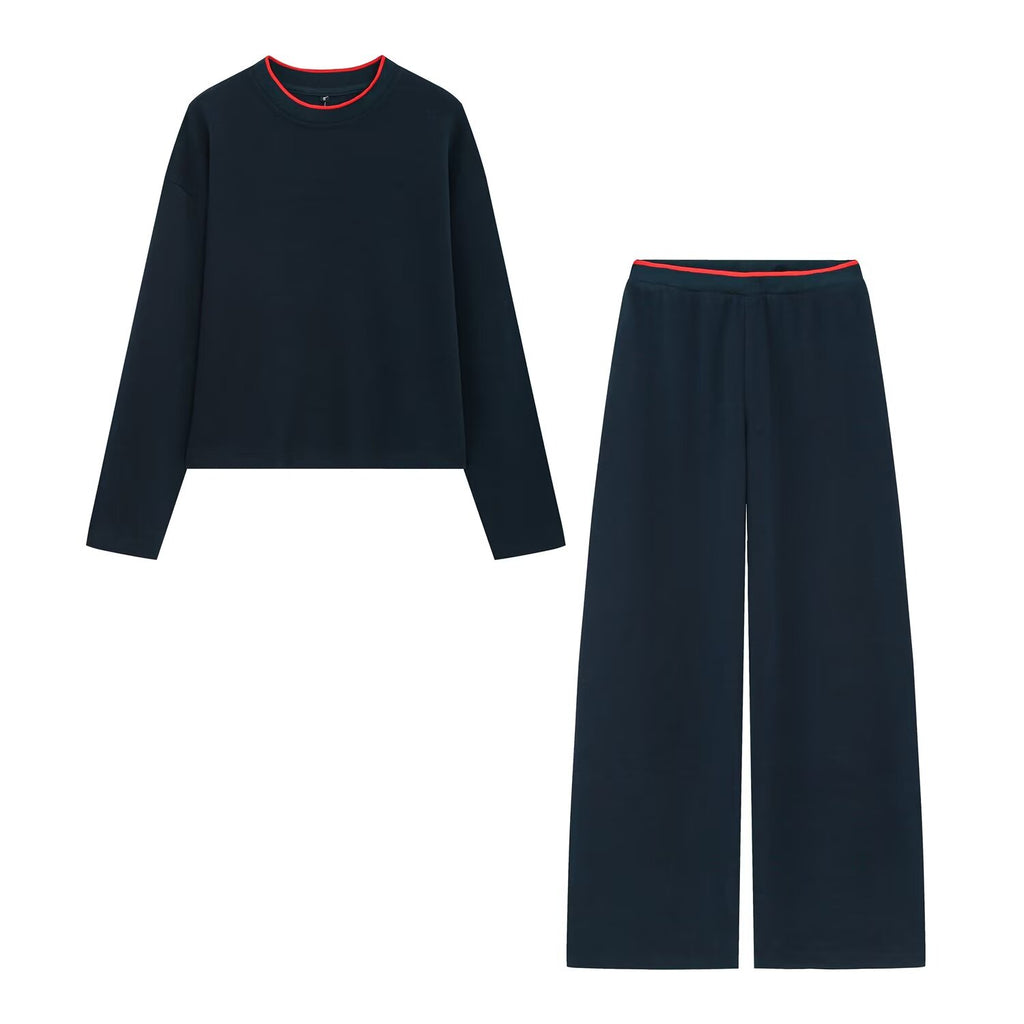 suit Women's 2 pieces contrasting striped soft texture sweatshirt+Pants