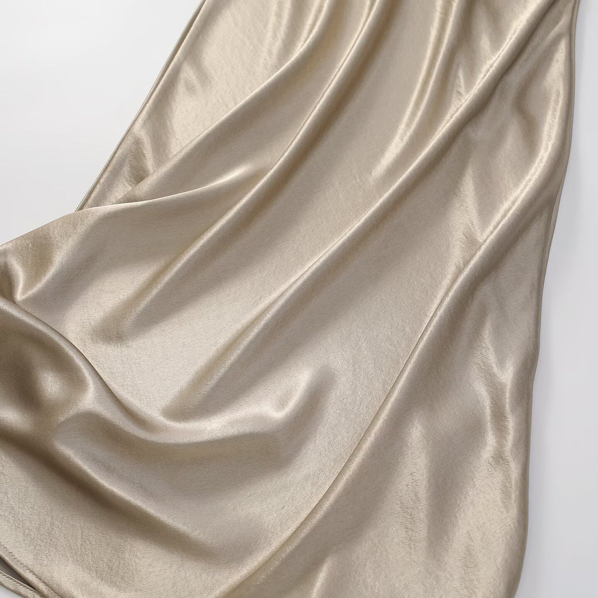 Women's slim satin texture A-line MIDI skirt