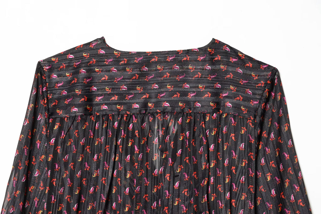 Women's knot decoration V-neck printed top