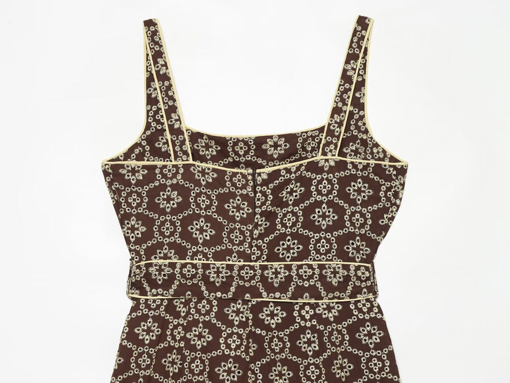Women's with Belt hollowed out embroidered jumpsuit