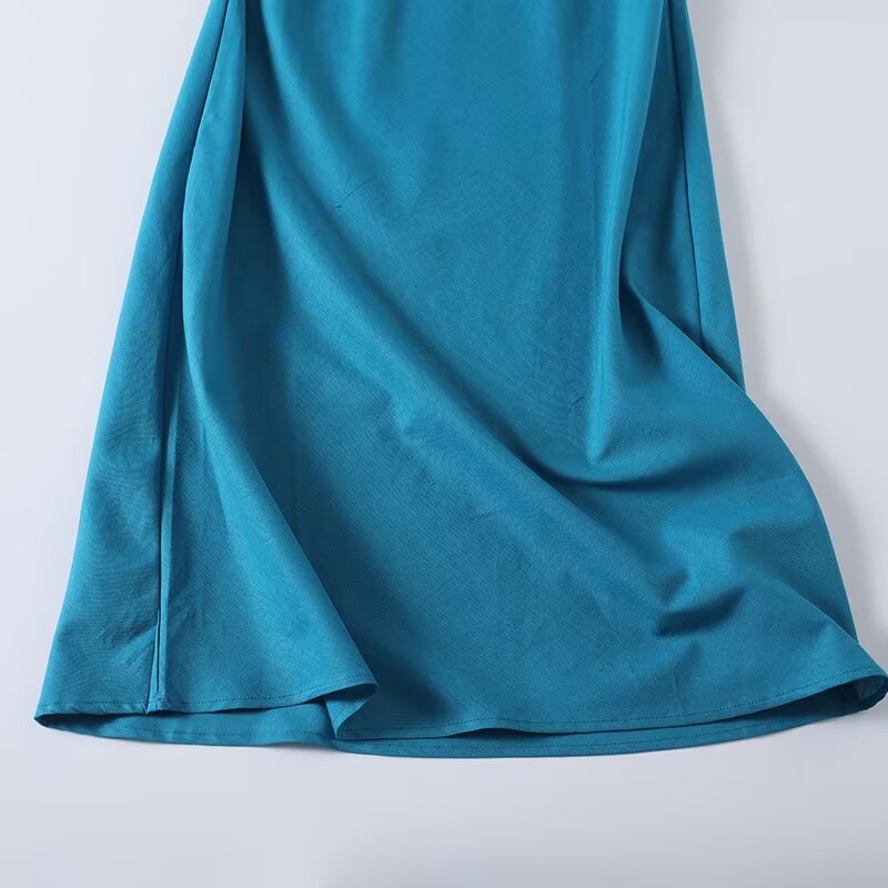 Women's vacation style linen blended MIDI dress
