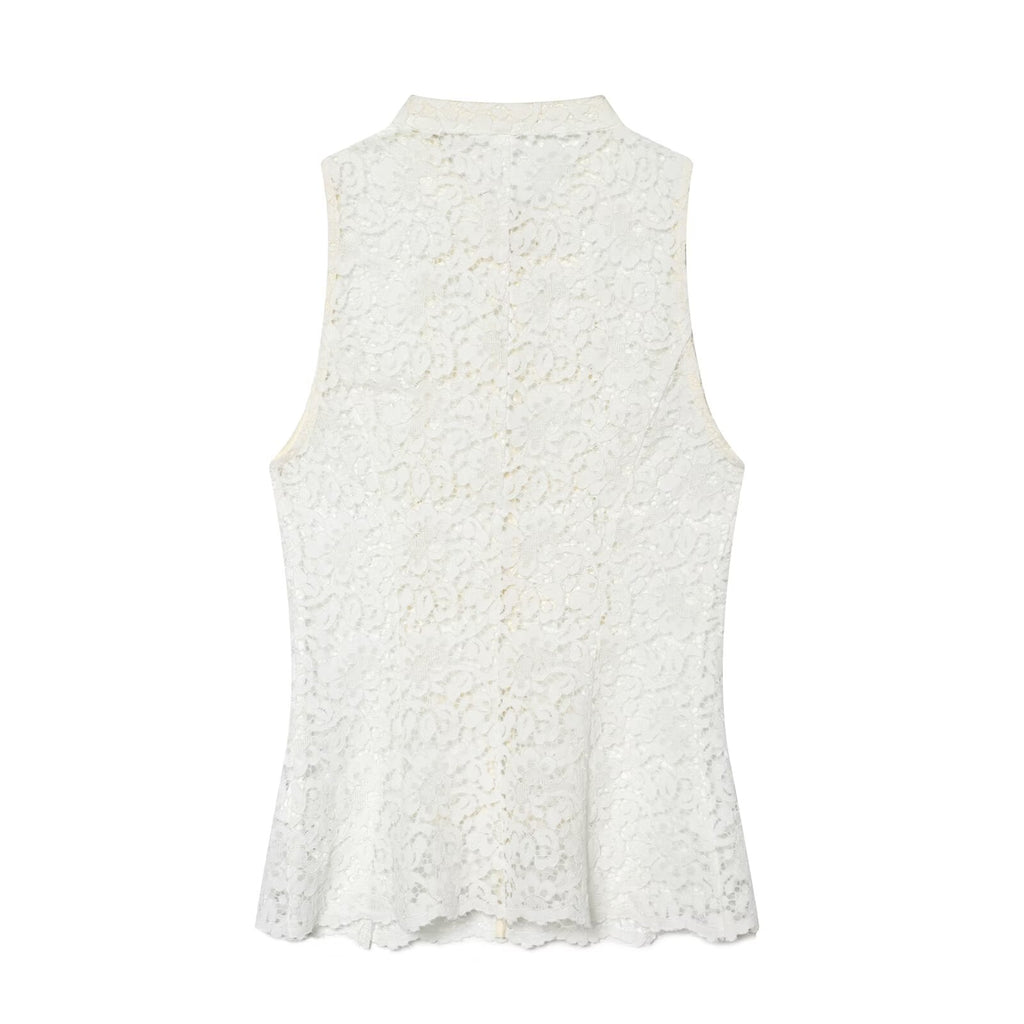 Women's rope knot decorative embossed lace top