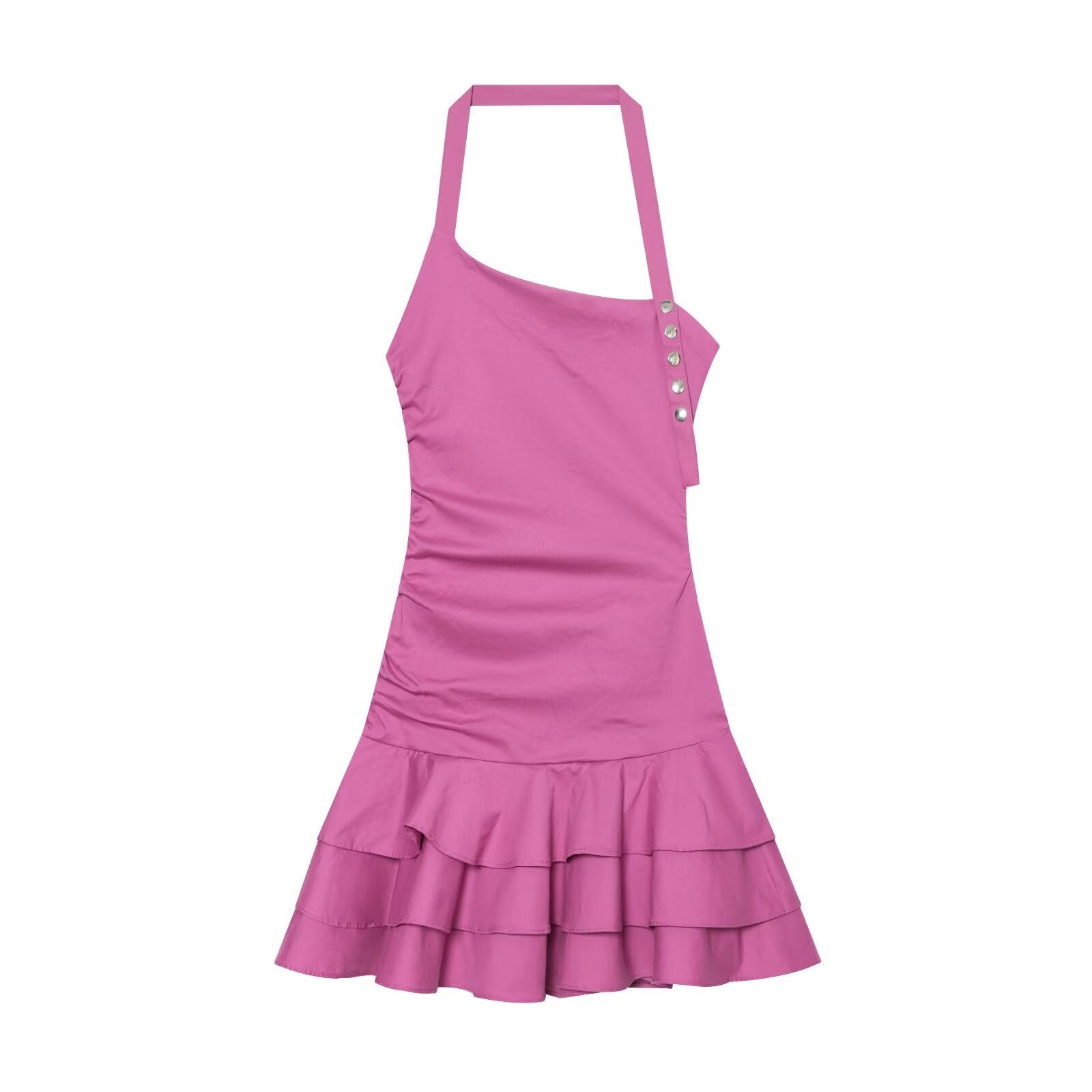 Women's layered decorative hanging neck poplin dress