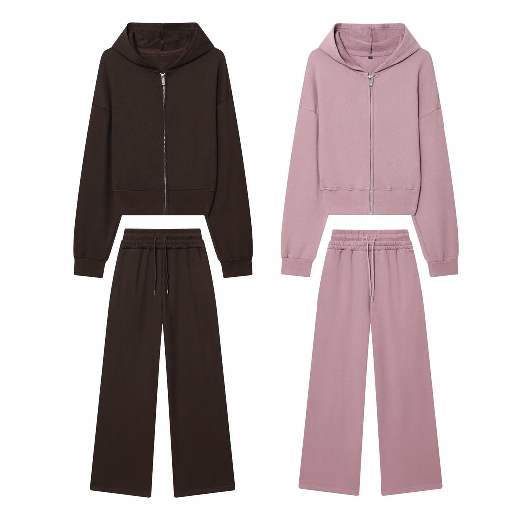 suit Women's 2 pieces long sleeved hooded short hoodie+Pants
