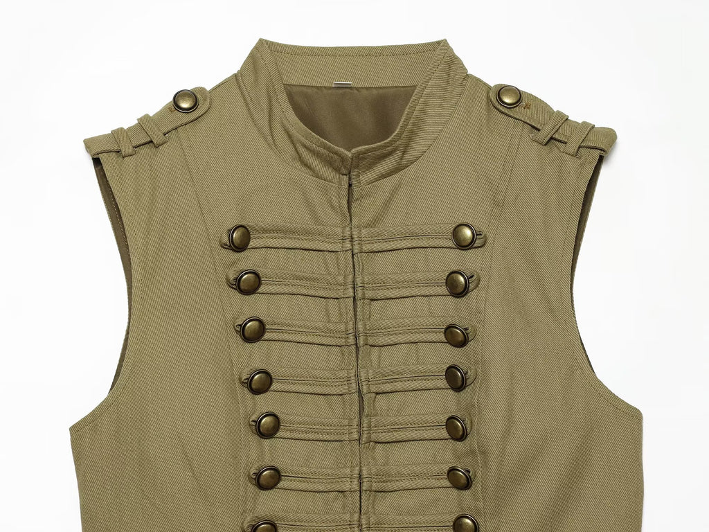 suit Women's 2 pieces button decoration short cotton vest+shorts