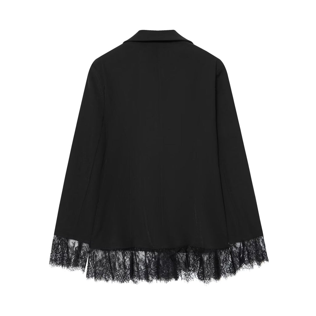 Women's waist cinched slim lace patchwork Blazer Coat