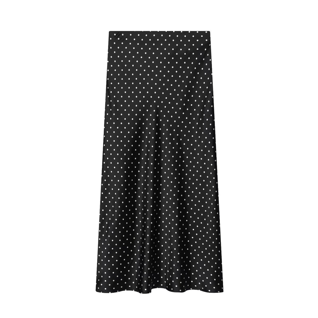 Women's polka dot satin texture MIDI skirt